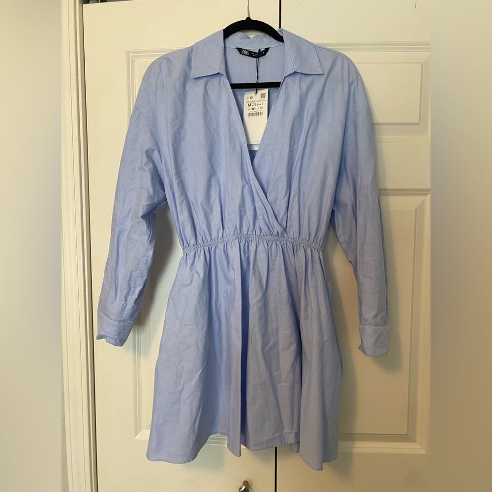 Zara Light Blue Wrap Shirt Dress